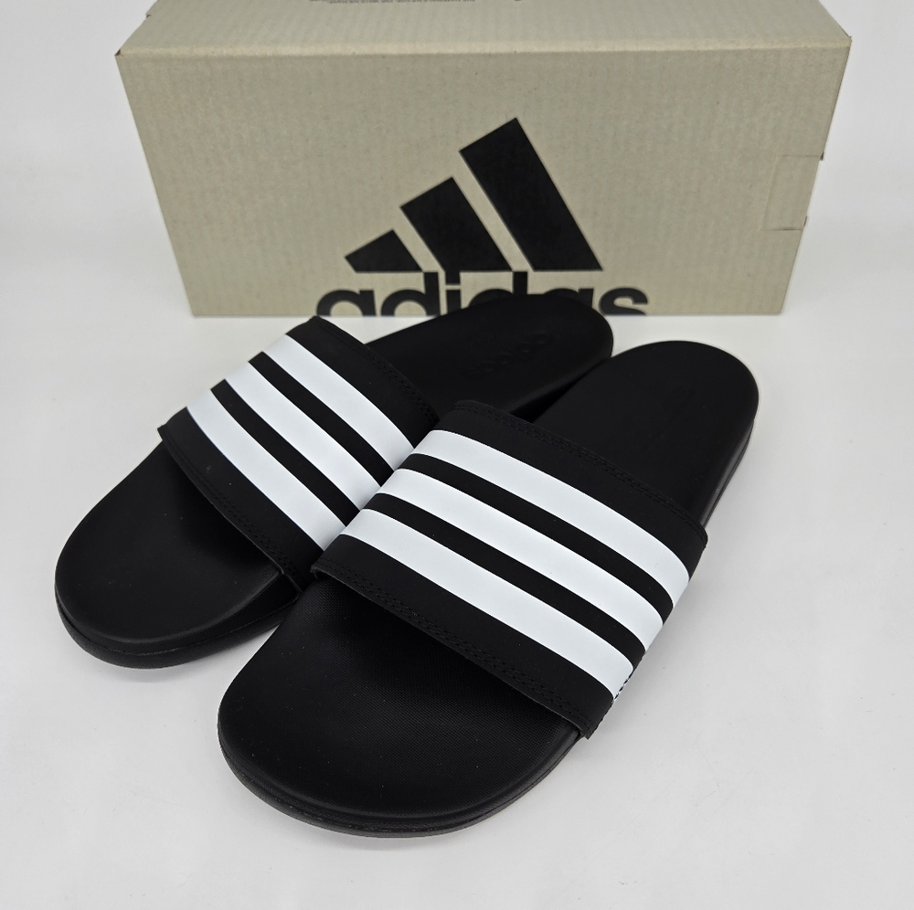 New adidas Adilette Comfort Slides Black White Women's Shoes Size 9